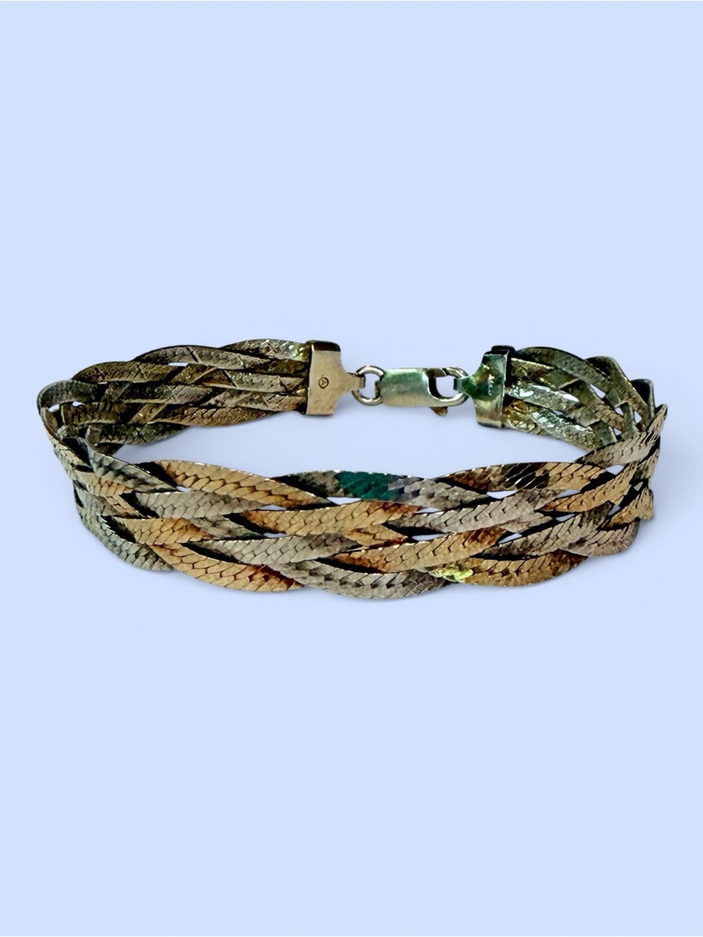 Vintage Tri-Color Braided Bracelet .925 Sterling Silver, Yellow & Rose Gold Wash